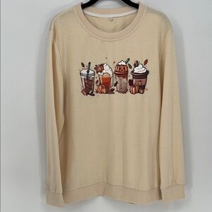 Cream Coffee Pumpkin Fall Graphic Sweatshirt Women’s Large